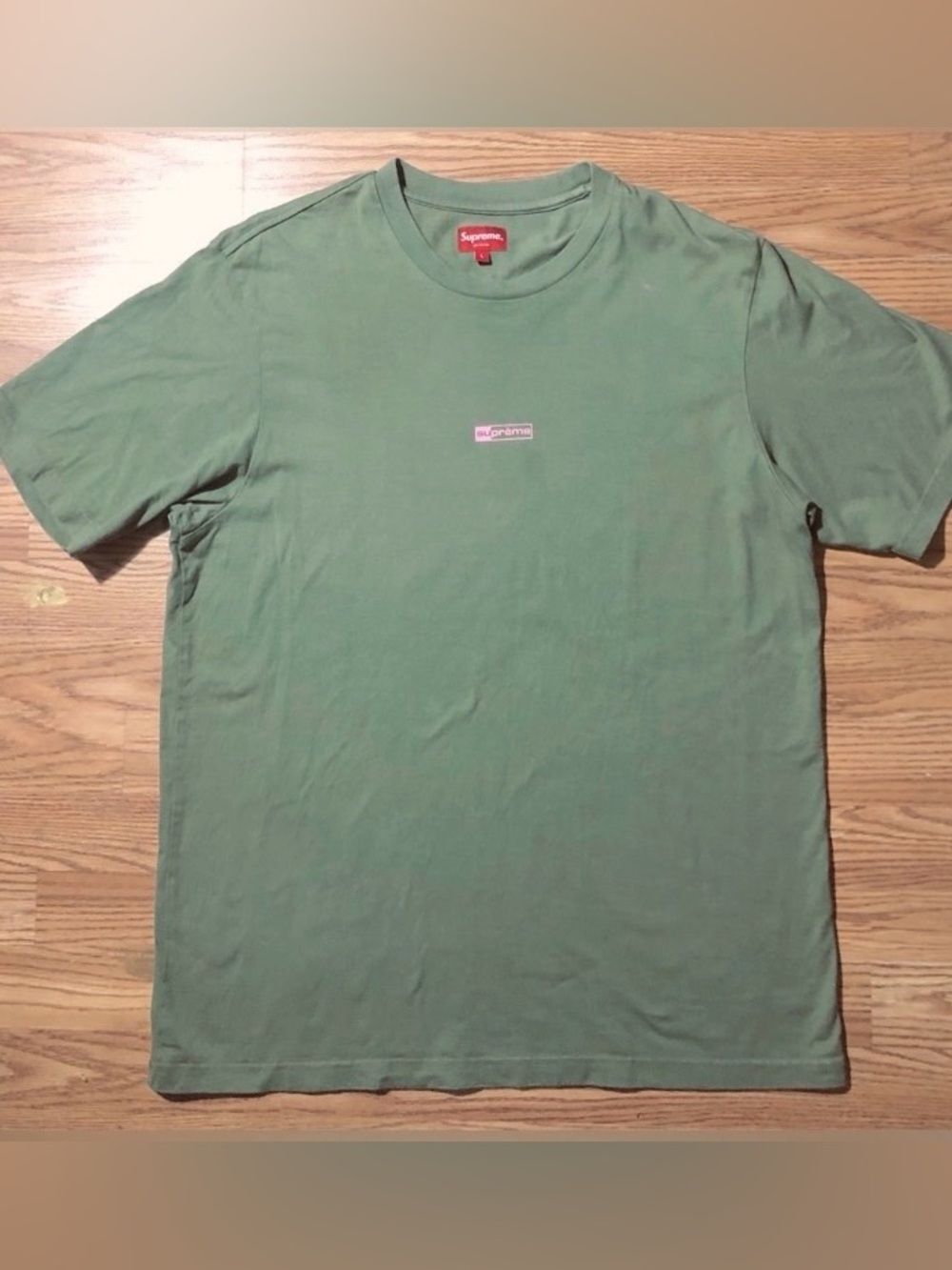 Supreme Vintage Y2K Heavyweight Cotton T-Shirt Olive Green Pink Box Logo L
